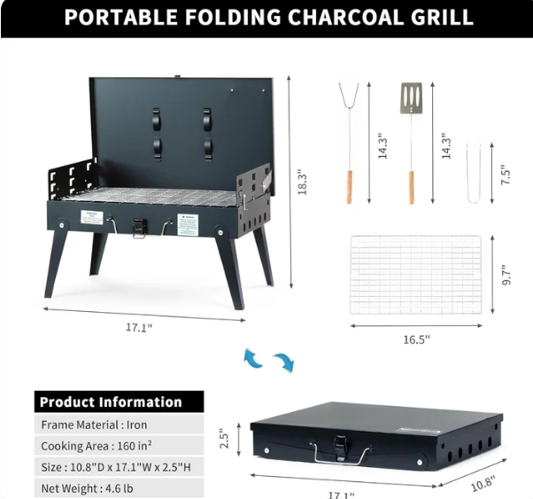 PARRILLA BBQ PORTÁTIL Y PLEGABLE